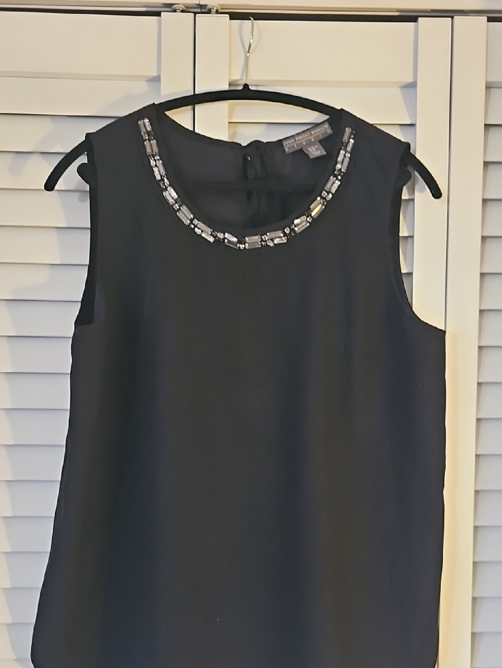 Embellished Neck Sleeveless Top - Black
